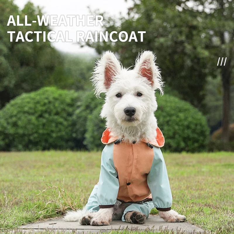 Can Pull Four Foot Dog Raincoat Waterproof All Even Foot Small Dog Clothes Than Bear Teddy Pet Clothes Rainy Day Pet Raincoat