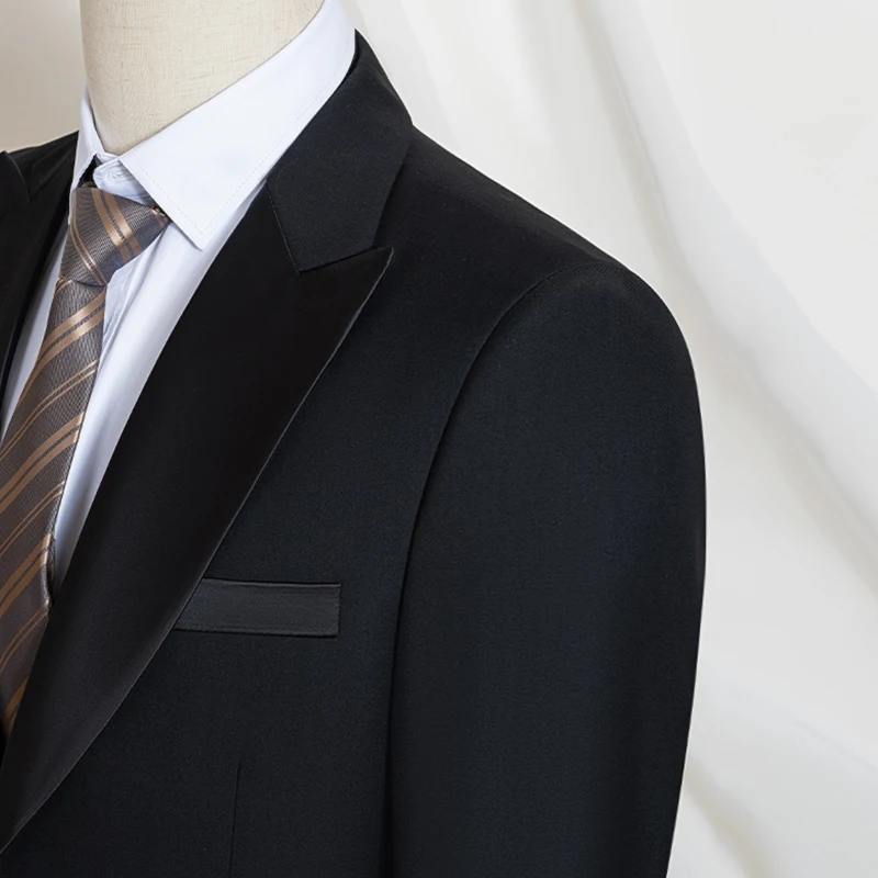 Immagine 5: Abito da Uomo 2 Pezzi Nero Slim Fit, Set Abito Business Casual, Abito da Sposo per Matrimonio, Abito Formale per Banchetti, Smoking Nero da Ufficio e Festa