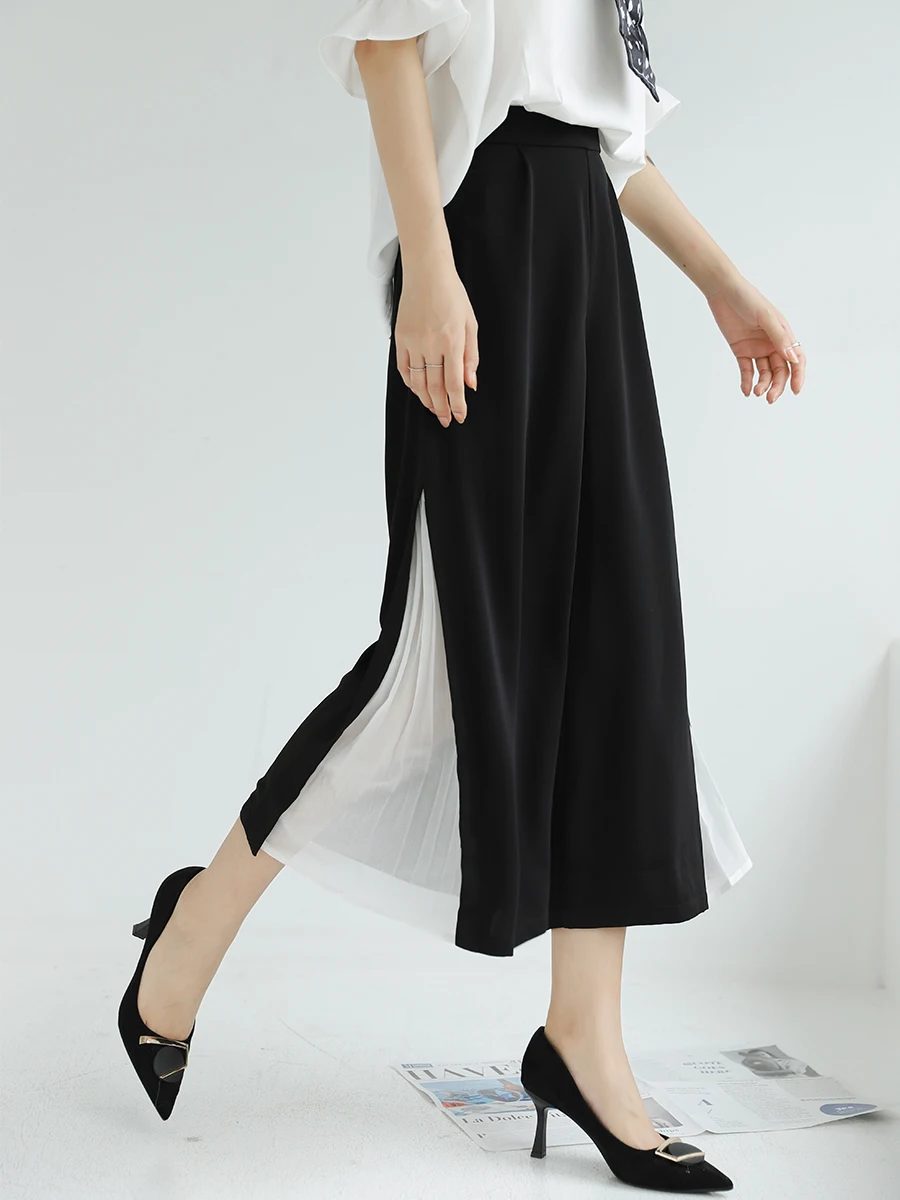 

Летние брюки-кюлоты с асимметричным подолом и цветовыми блоками, укороченные, женские, повседневные, с высокой талией, тонкая модель