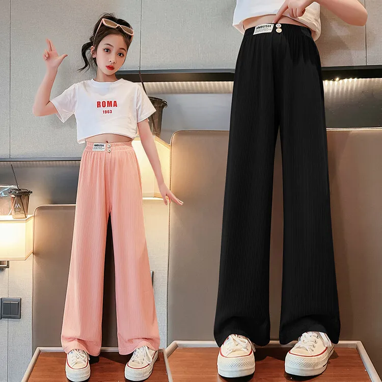 Girls' Wide leg Pants Summer Sports and leisure Pants 2024 New Fashionable Children's Pants Trendy Straight leg Pants 120-170CM