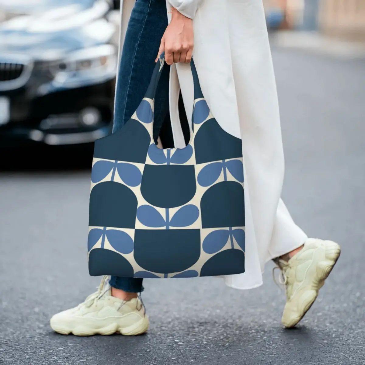 Custom Block Flower Grocery Shopping Bags Print Canvas Shopper Shoulder Tote Bag Large Capacity Durable Orla Kiely Bags Handbags