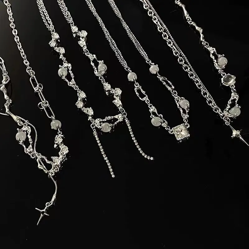 Funkelnde Mondlicht-Stein-Anhänger-Halskette für Frauen, Sternenlicht, unregelmäßige lange Quastenkette, Halsreifen, Accessoires, Modeschmuck – Detail 33