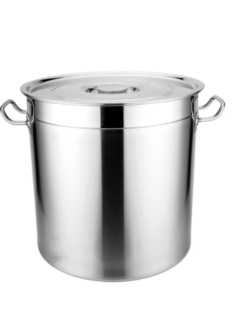 Steel Barrel with Lid Stainless Steel Soup Bucket Large Capacity Thickening plus Size Soup Pot Water Storage Tank Oil Drum