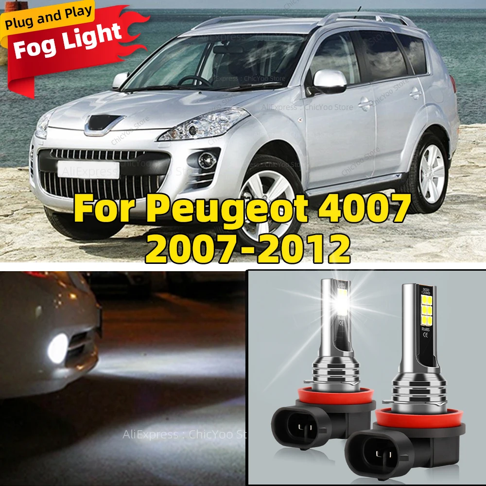 2Pcs 6000K LED Lamp Car Front Fog Light H8 H9 H11 Accessories For Peugeot 4007 2007 2008 2009 2010 2011 2012 Plug and Play