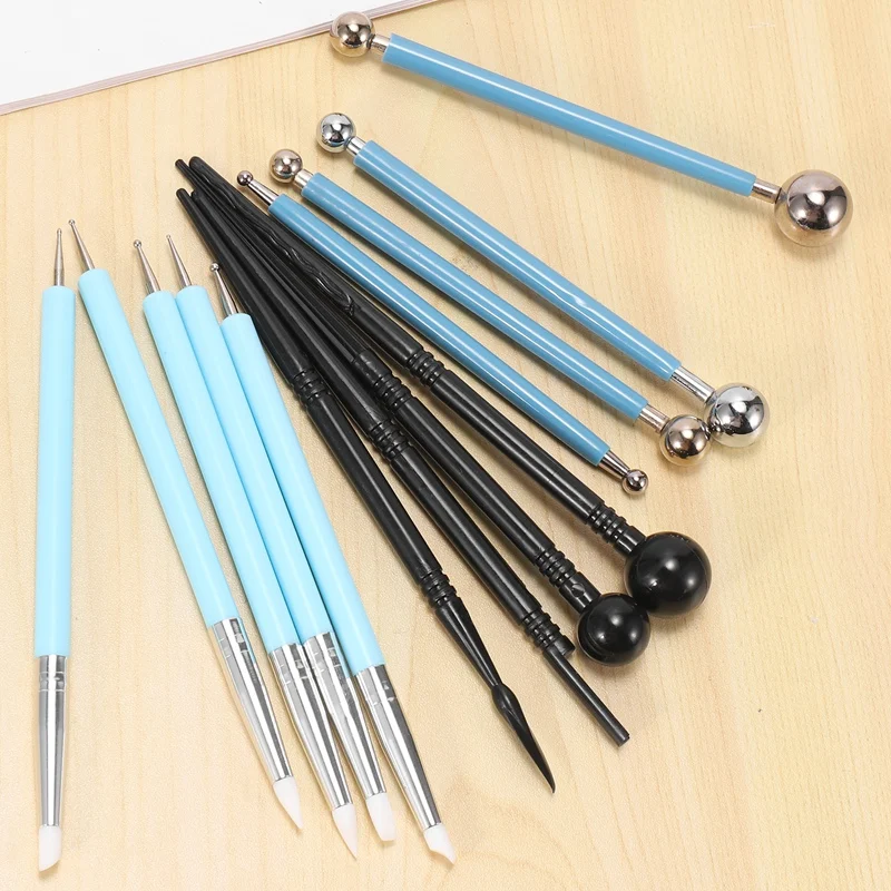 13Pcs Polymer Modeling Clay Sculpting Tools, Dotting Pen, Silicone Tips, Ball Stylus, Pottery Ceramic Clay Indentation Tools Set