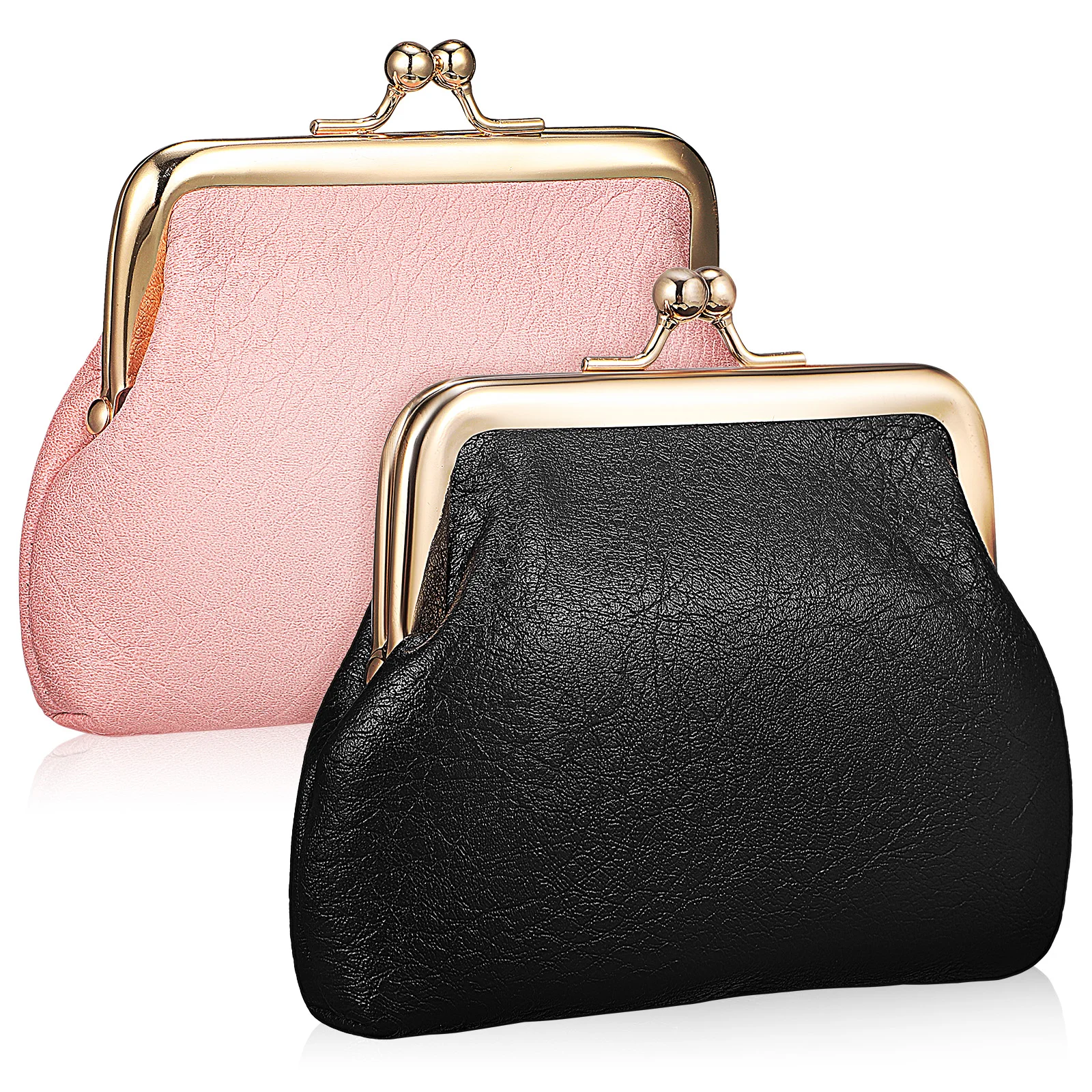 

2pcs Mini Coin Purse Key Bag Small Money Pouch for Women PU Change Handbag Retro Style Lightweight Clasp Closure Wallet