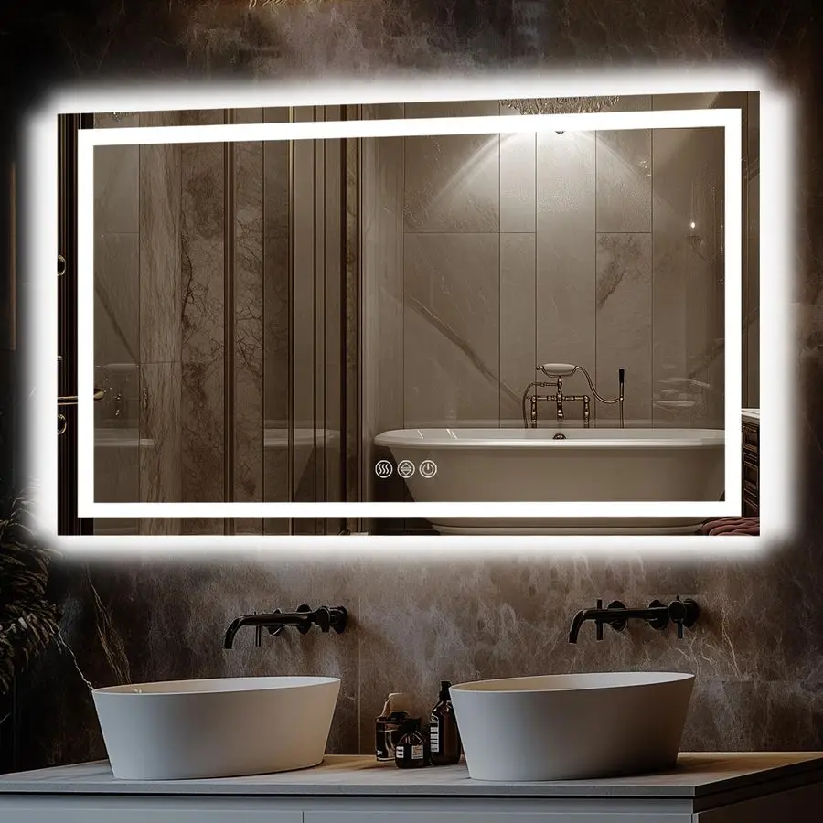 

Bathroom Mirror, 55x30 with Frontlit and Backlit AntiFog Mirror with Lights LED Vanity Mirror for Bathroom 3 Colors Temperature