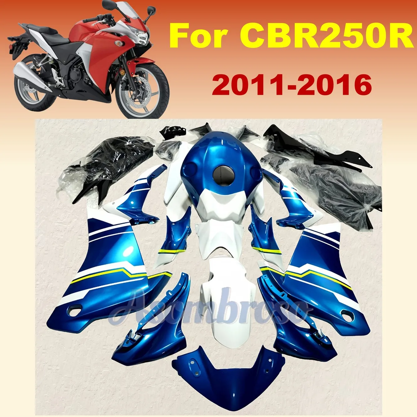 Complete Set Fairing Kit for CBR250R 2011 2012 2013 2014 2015 2016 CBR250RR 11-16 CBR 250R ABS Plastic Blue white Bodywork