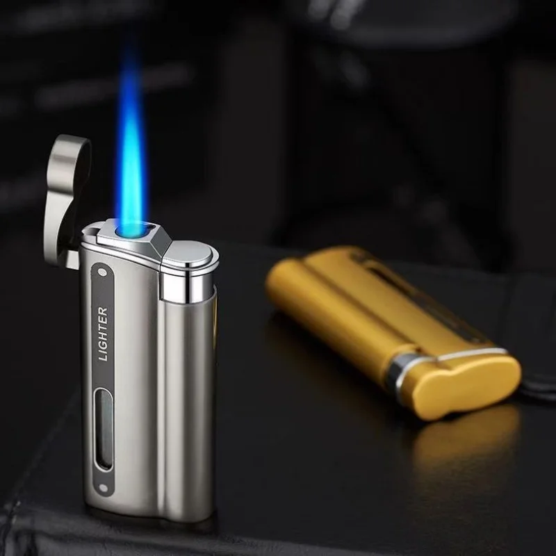 2024 Newest Hot Sale Gas Lighter Visible Gas Butane Turbo Gun Cigar Portable Smoking Metal Cigarette Lighter Men Gadgets