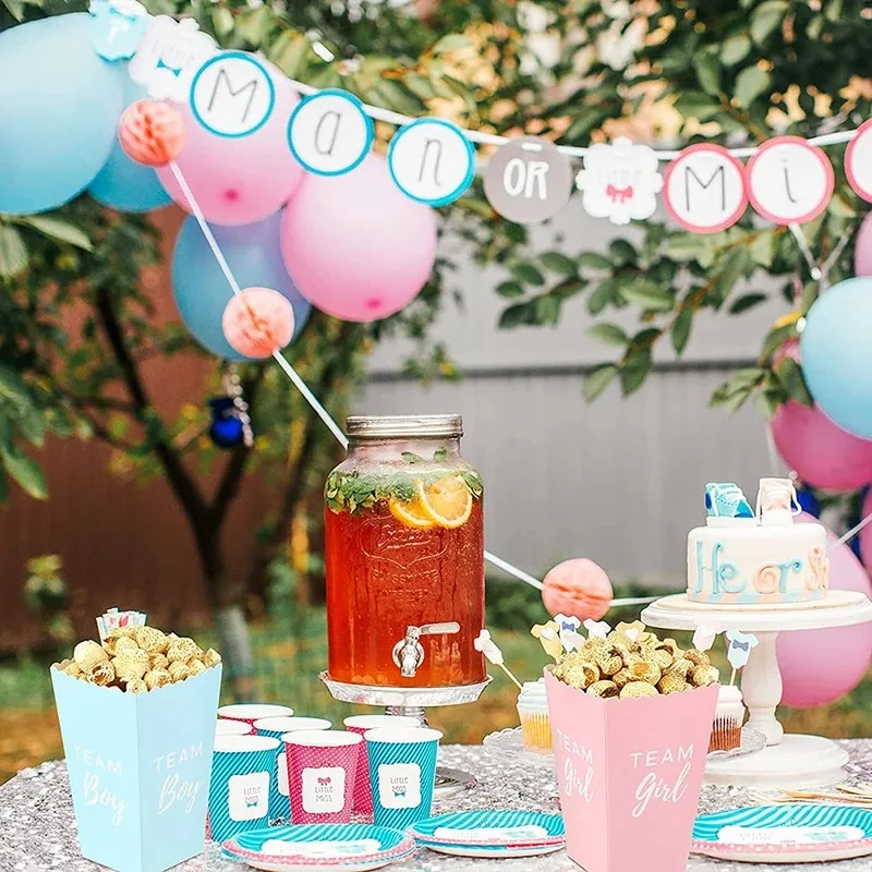 10Pcs Gender Reveal Party Popcorn Box Team Boy Team Girl Decorations Baby Gender Reveal Supplies Candy Gift Box Baby Shower