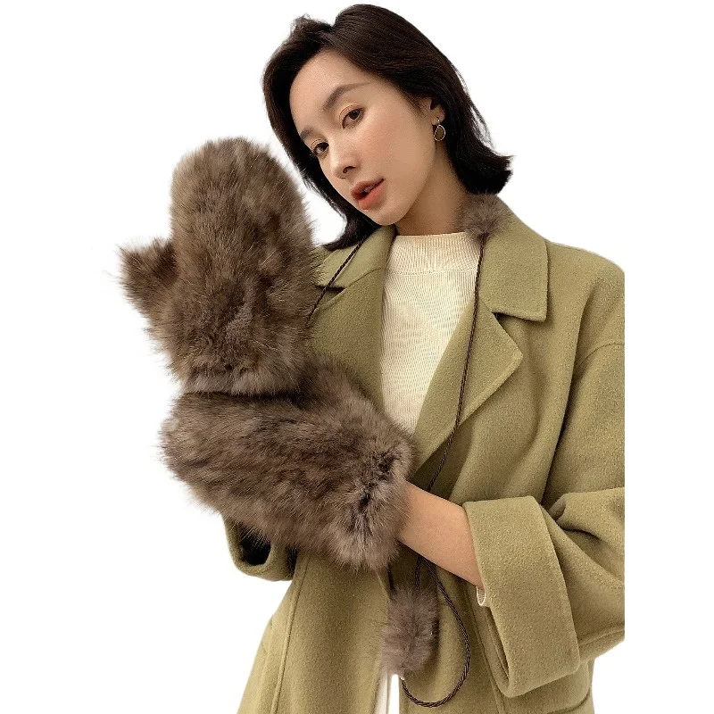 Temperament Sable Hair Fingers Fur Gloves Women's Winter Warm Mink Real Hair Elastic Weaving Neck Fur Gloves