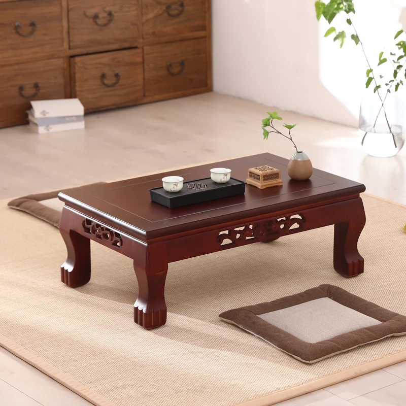 Mesa de estudo clássica chinesa, suporte tatami de madeira maciça, mesa de chá japonesa, mesa de janela saliente, mesa de madeira artesanal