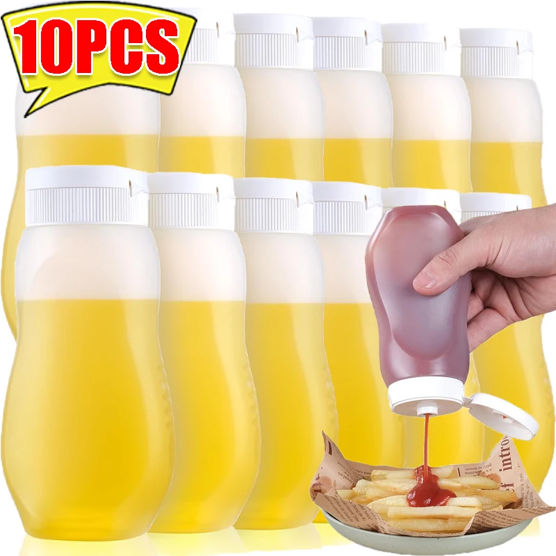 10/1PCS Sauces Squeeze Bottles with Lids Portable Ketchup Salad Dressing Dispenser Liquid Storage Container for Kitchen Camping