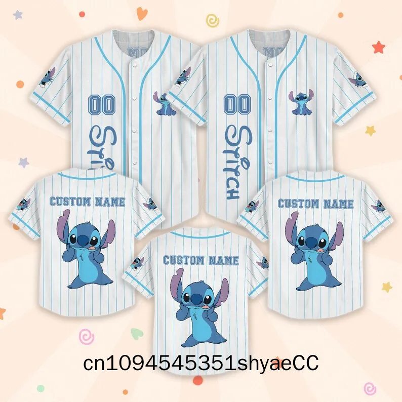 Custom Stitch Baseball Jersey, Disney Shirt, Lilo and Stitch Matching Outfit, Cute Cartoon Jersey for Disney Fans, Ohana Family