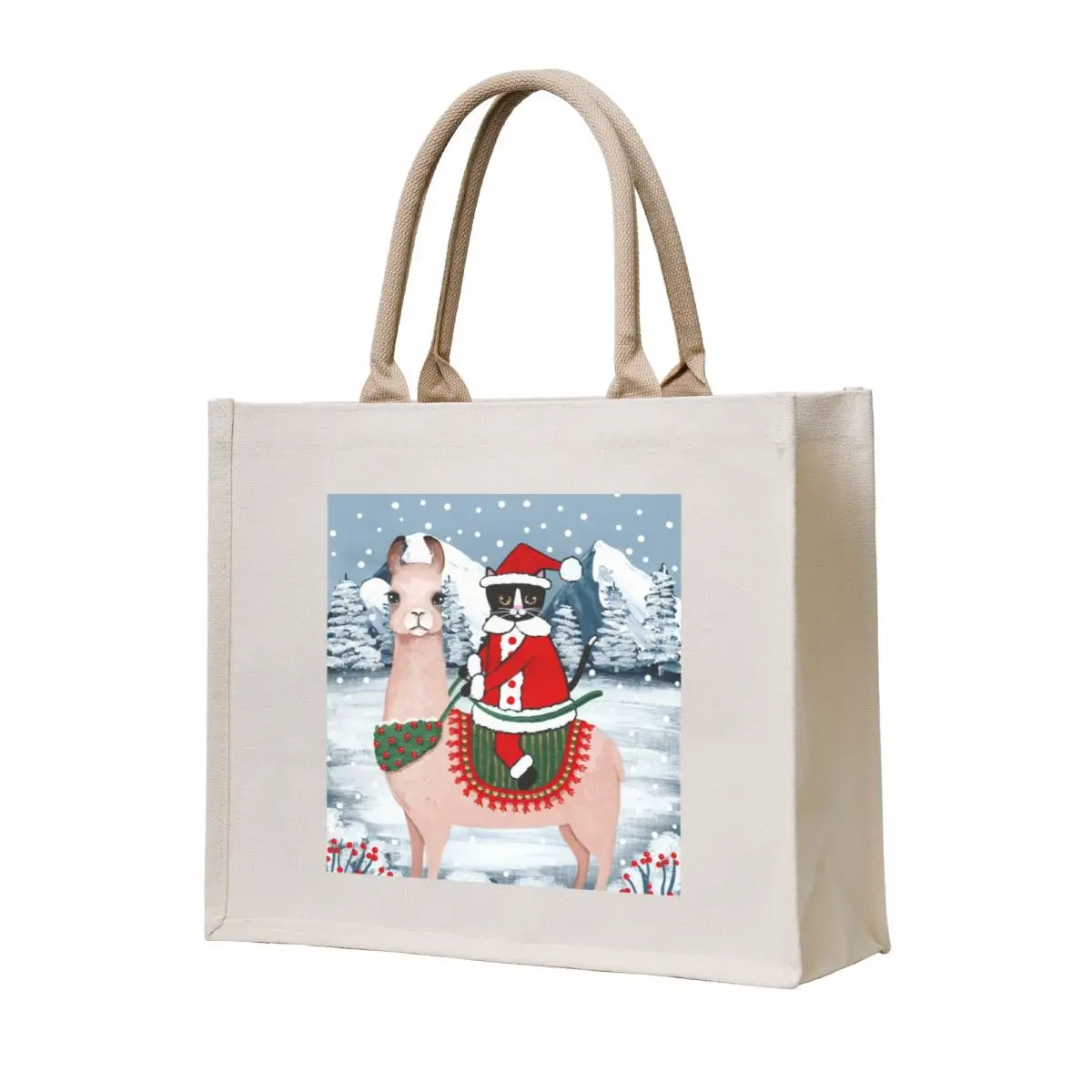 

Santa Claws Cat and Llama Tote Bag tote bag women canvas tote Beach bag Handbags