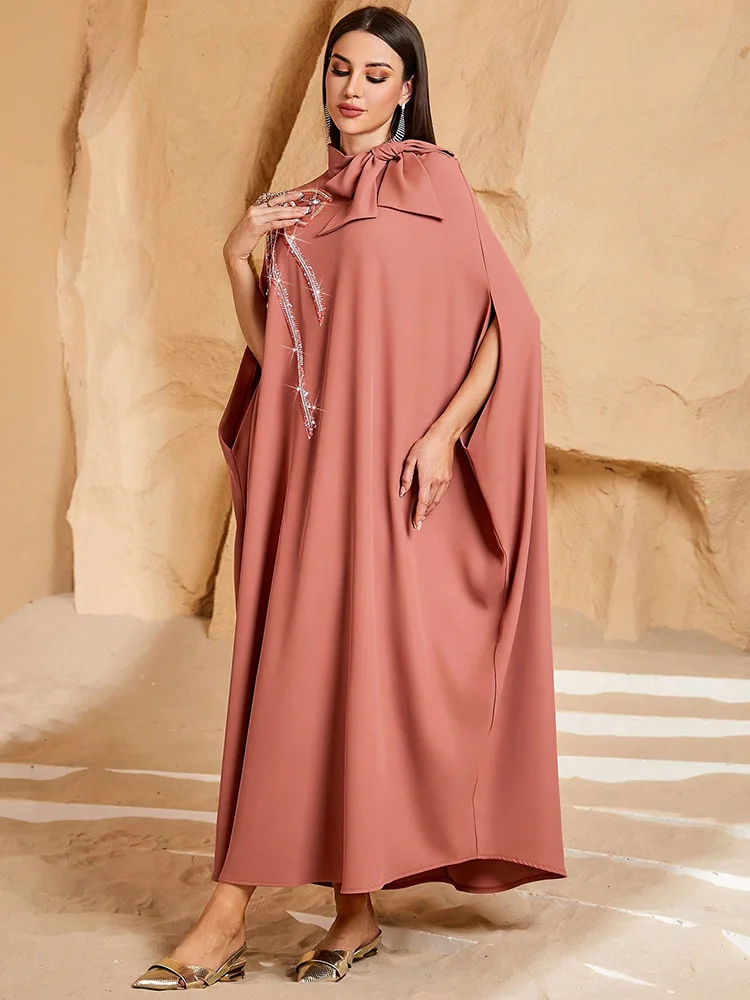 عبايات بفيونكة ماسية مقاس واحد للنساء فستان إسلامي دبي عباية تركيا قفطان فضفاض بوبو رداء قفطان المغرب ثوب الشرق الأوسط