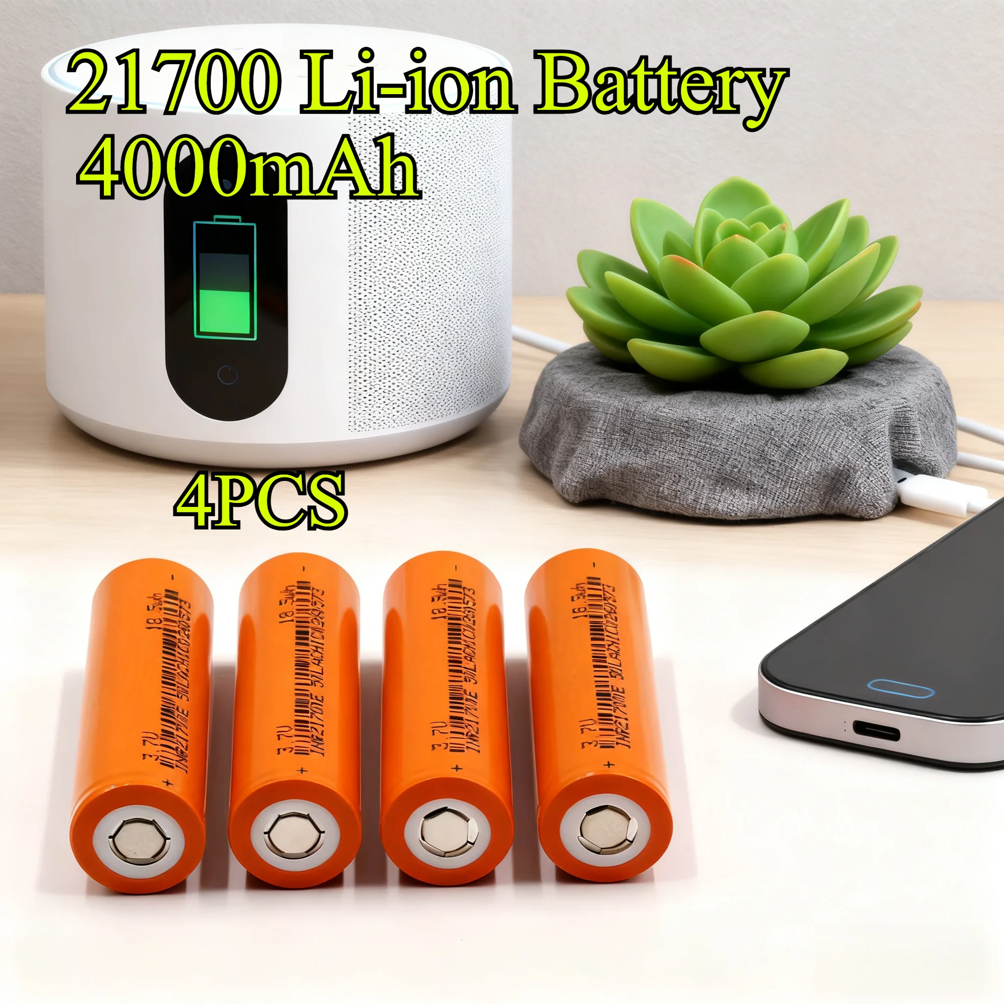 

4PCS 4000mAh 21700 High-Performance Li-ion Battery - 10A Discharge for Power Tools Drones E-Bikes & Robot Vacuums Long Lasting