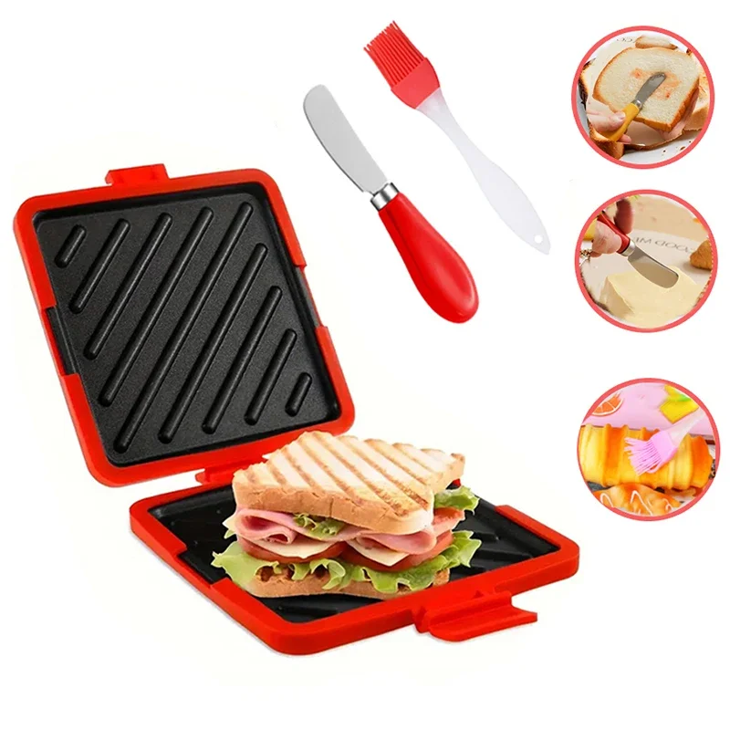 3pack Food Grade Sandwich Toaster with Butter Knife And Oil Brush Set Kitchen Gadget for Toast And Sandwich Making