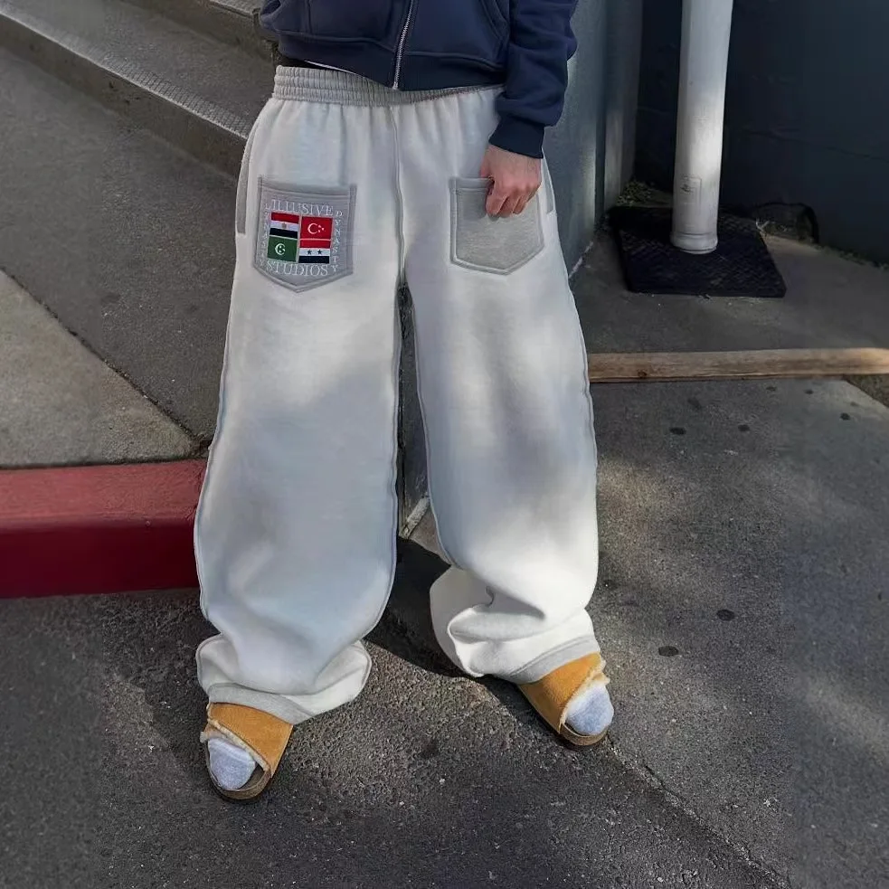 2025 힙합 하라주쿠 신상 그래픽 자수 남성 캐주얼 스웨트 팬츠 인스 고딕 레트로 멀티 포켓 남녀 공용 팬츠