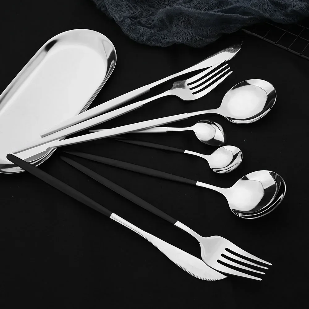 

Blue Silver Dinnerware Set 24/48Pcs Western Seak Knife Fork Spoon Cutlery Silverware Stainless Steel Flatware Tableware for Home