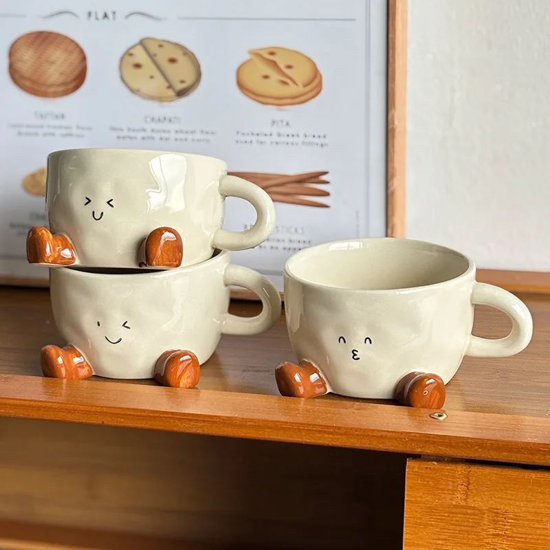 300ml Cute Contrasting Color Drinking Mugs Ins Style Versatile Ceramic Handgrip Tableware Fashion Office Latte Coffee Cups