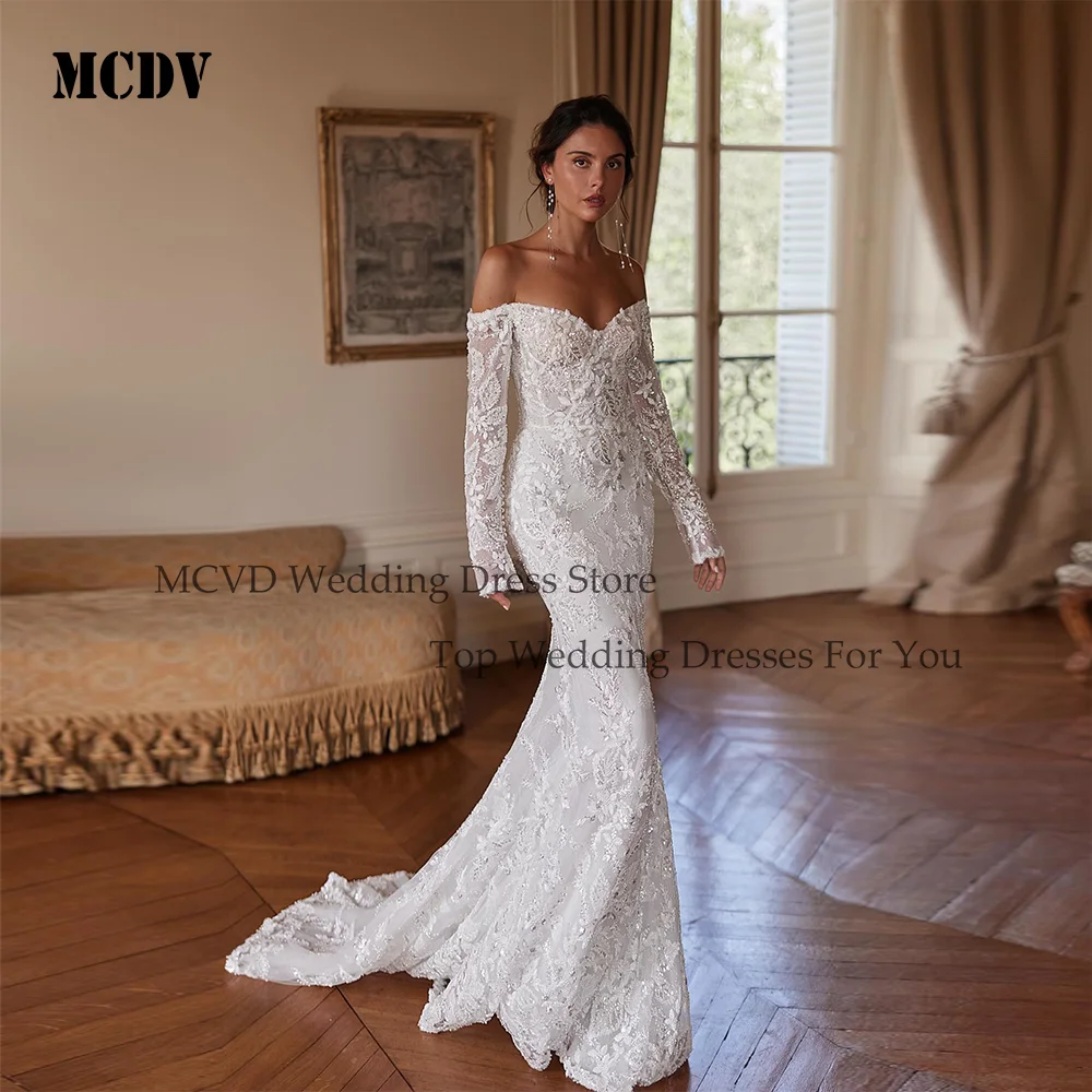 

MCDV Luxury Wedding Dress With Sleeves Off Shoulder Strapless Mermaid vestido de novia para boda por la iglesia Customized