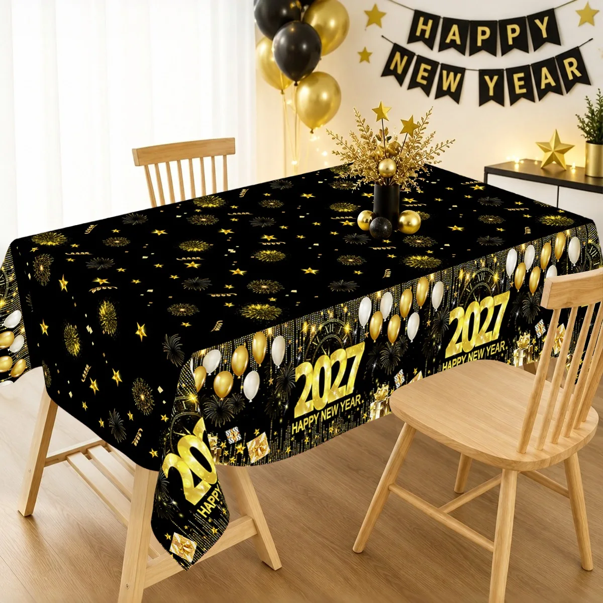 New Year Decoration for Home 2027 1pc Happy New Year Tablecloth Sparkling Disposable Plastic Table Cover New Year Party Supplies