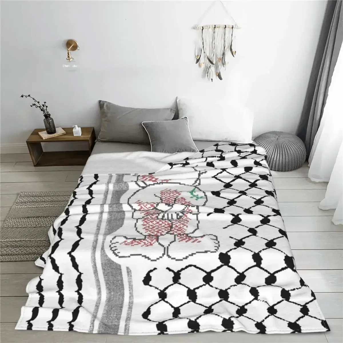 Tatreez Flannel Blanket Kufiya Keffiyeh Pattern Creative Throw Blankets for Home Hotel Sofa 125*100cm