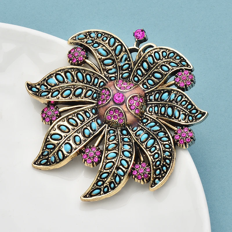 Wuli&baby Große Vintage Blumen Brosche Pins Metall Strass Kunst Lilie Pflanzen Für Damen Kleidung Rucksack Broschen Geschenke