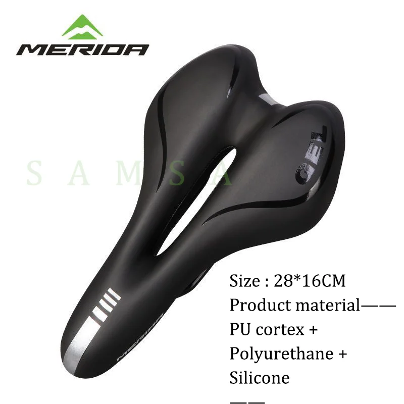 MERIDA Breathable Bike Saddle Thickened PU Leather Sponge Silicone Mountain Bike Saddle Seat Bicycle Accessories