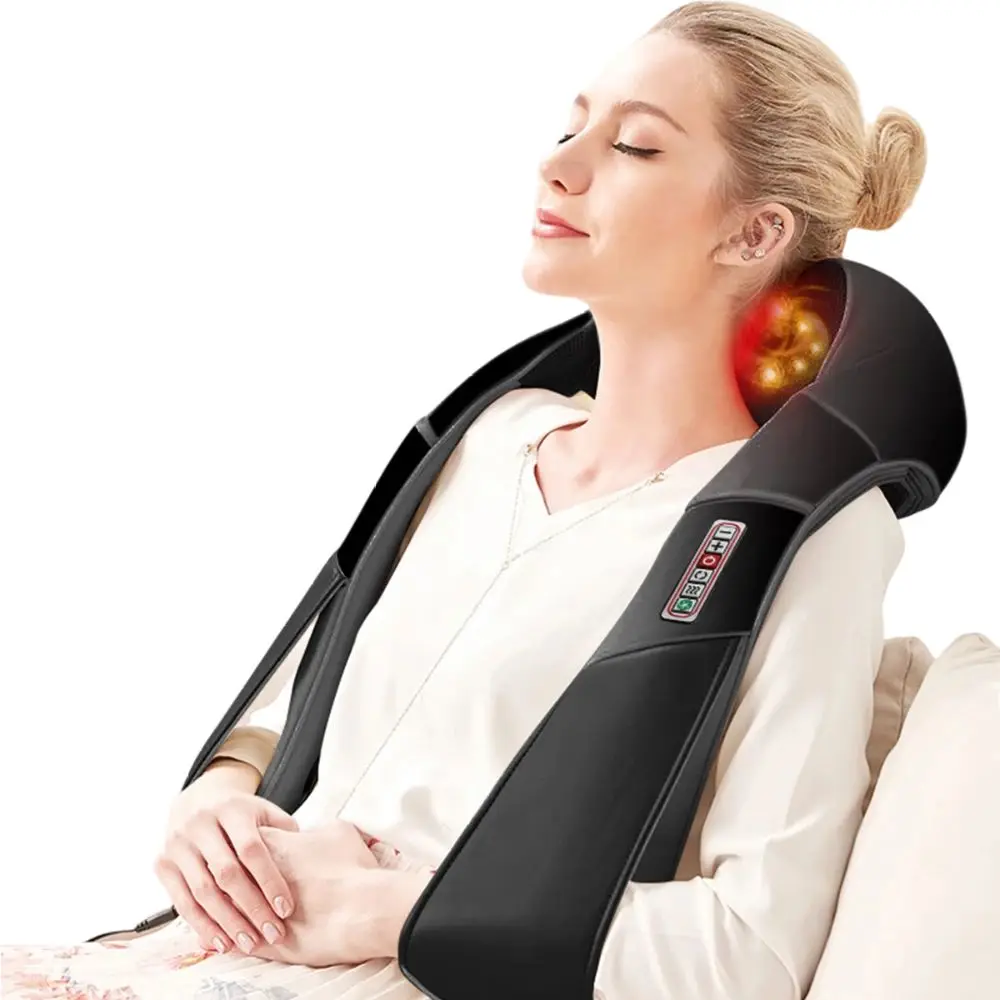 Chal masajeador eléctrico para amasar en 3D, dispositivo de calor Shiatsu Cervical, rodillo de cuello y espalda, masaje de hombros para el hogar y