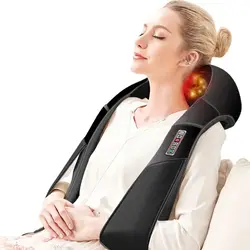 Chal masajeador eléctrico para amasar en 3D, dispositivo de calor Shiatsu Cervical, rodillo de cuello y espalda, masaje de hombros para el hogar y el coche