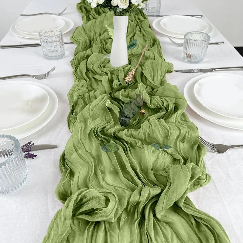 Semi-Sheer Gauze Table Runner Sage Cheesecloth Table Setting Dining Vintage Wedding Party Christmas Banquets Arches Cake Decor