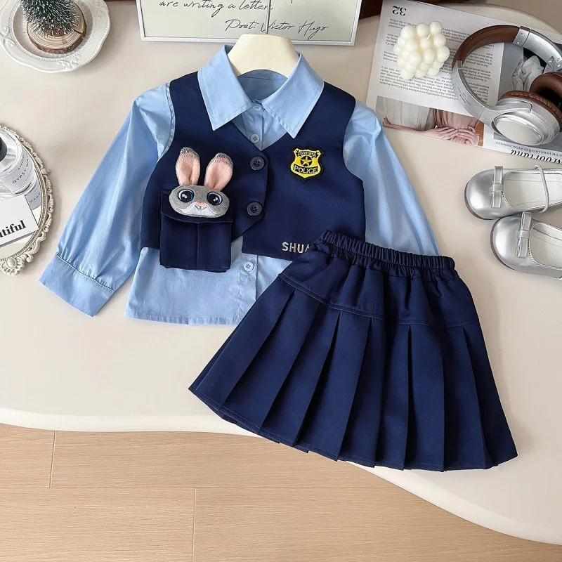 

Children's Outfit New Autumn Girls' Fashionable Elegant College Style Trendy Rabbit Girl Three-Piece Set
