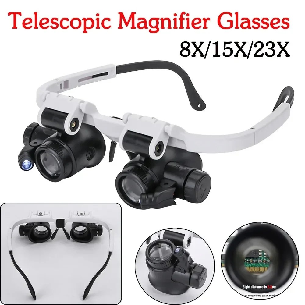 Jeweler Watchmaker With Led Light Magnifying Glass 8X 15X 23X Headband Magnifier Glasses Reading Led Magnifying Glass Glasses