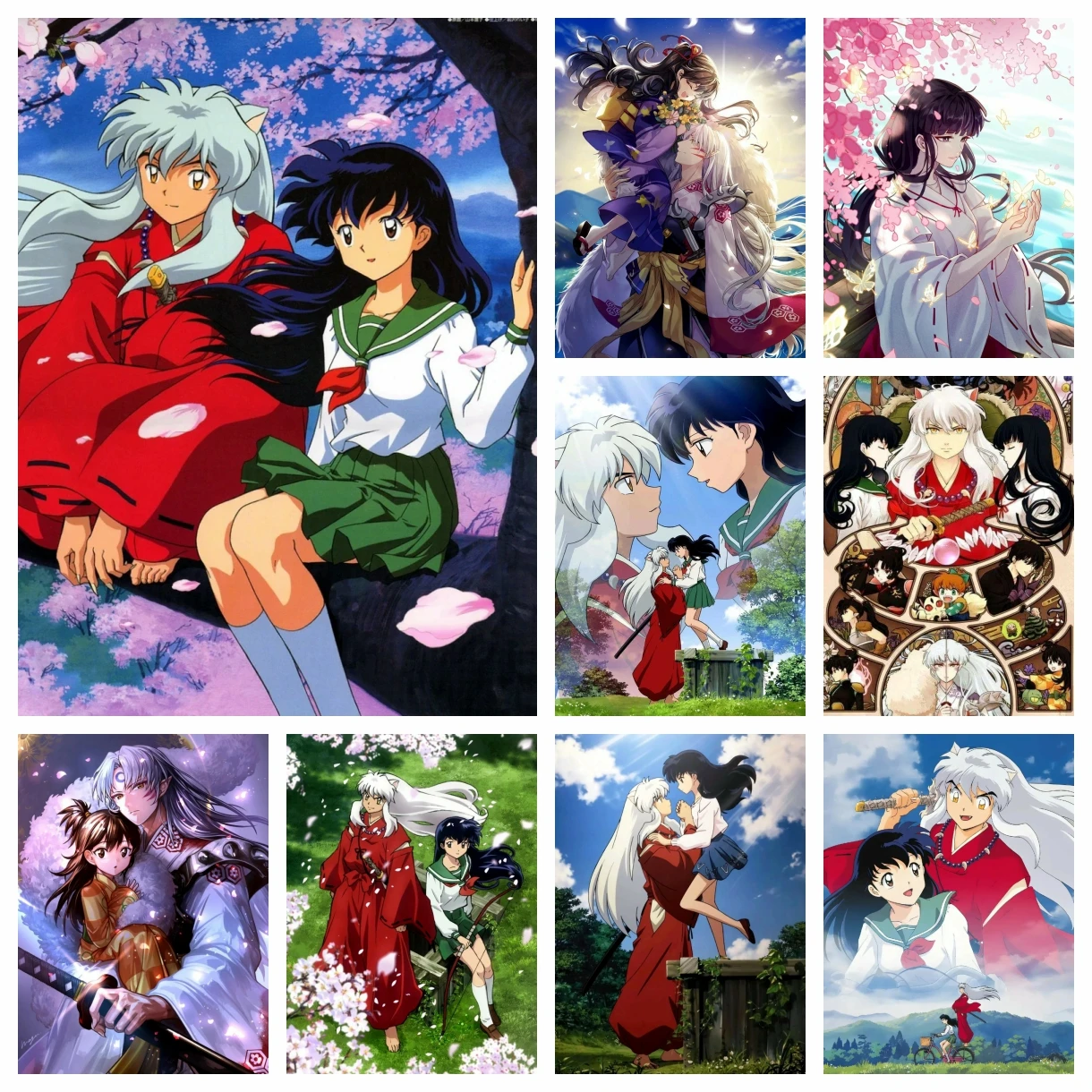 5D Diamantmalerei Anime Inuyasha Strass-Kunst Sesshōmaru Kikyo Japanischer Cartoon Mosaik Kreuzstich Handgemachtes Geschenk Heimdekoration