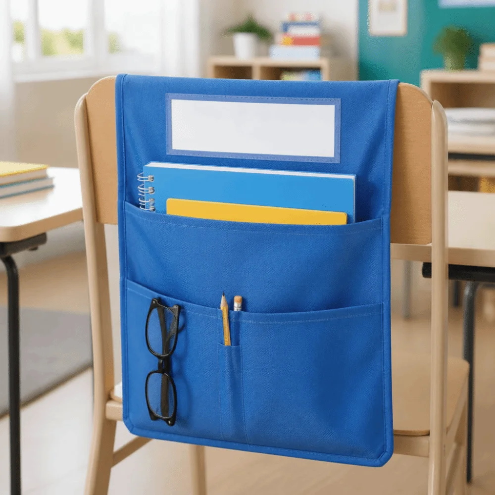 Classroom Chair Pocket Chair Back Organizer Oxford Cloth Hanging Seat Back Organizer Durable Bright Hanging Storage Bag