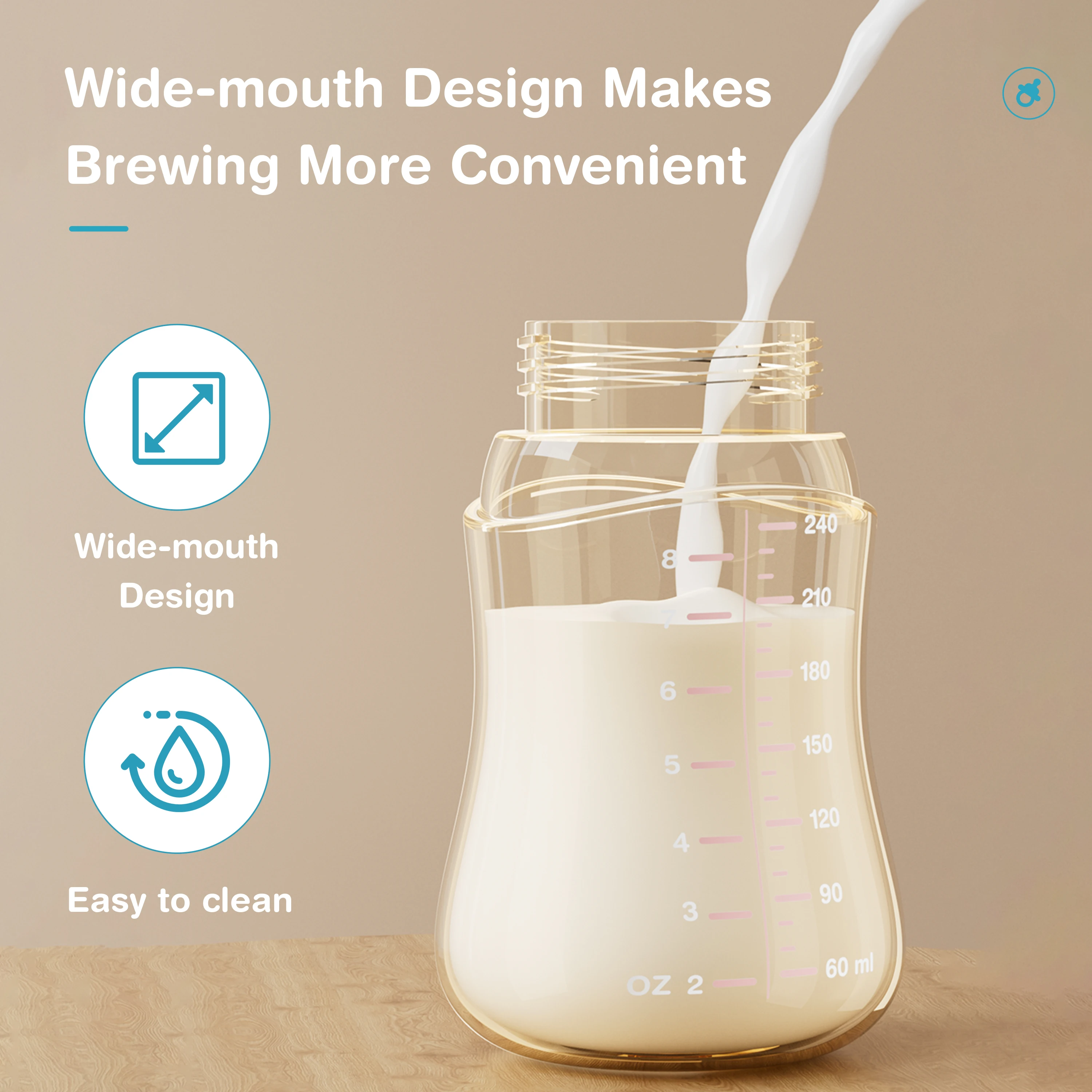 MAMIJOY Baby Bottle 160/240/300ml Wide-mouthed With Handle Thermochromic Scale Concave Cap Newborn Baby Bottle BPA＆BPS-FREE PS73 view 4