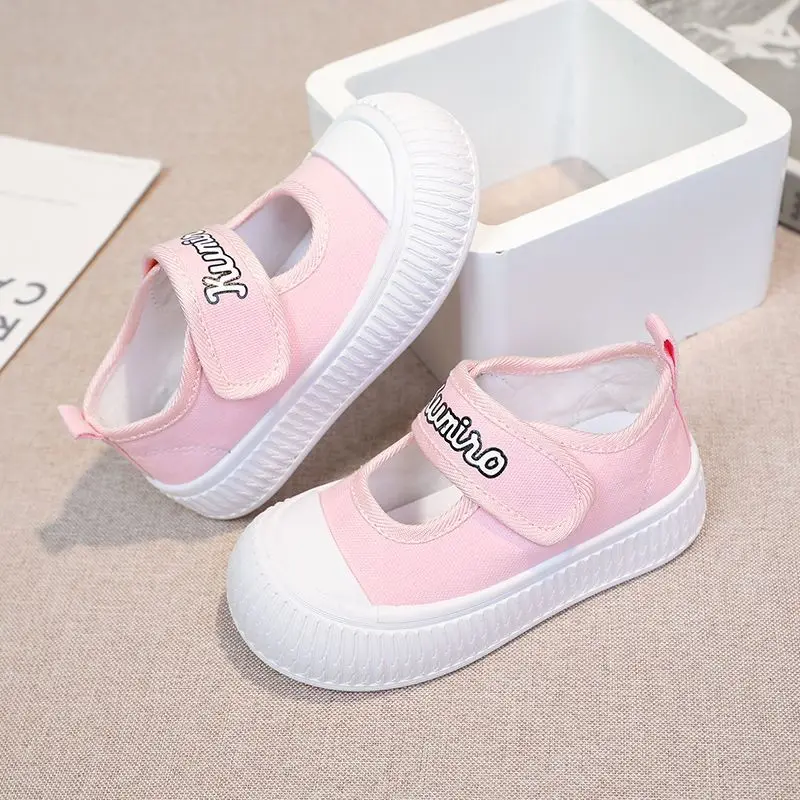 

Cute Pink Kids Canvas Shoes Girls Mary Jane Flats Breathable Hook Loop Soft Sole Casual Sneakers for Toddler Little Girl