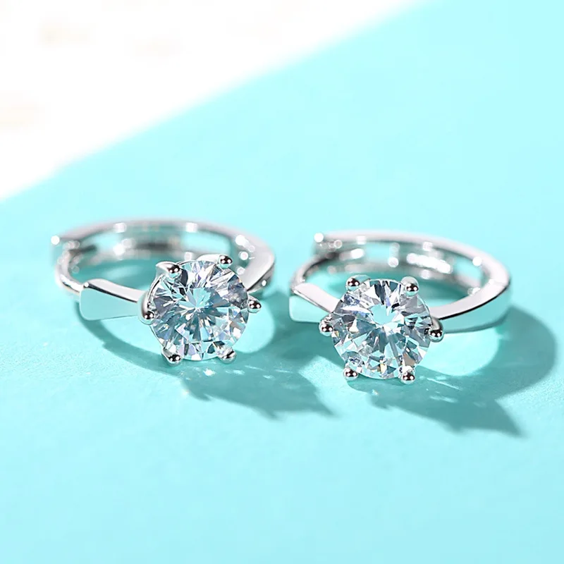 Korean fashion earrings - eight-pointed cross six-prong ear hooks for women, silver jewelry with ear loops