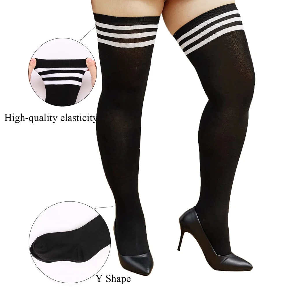 1Pair Plus Size Women\'s Striped Stockings Thigh High Socks Ladies Over Knee Socks Autumn Winter Skirt Warm Christmas Gifts