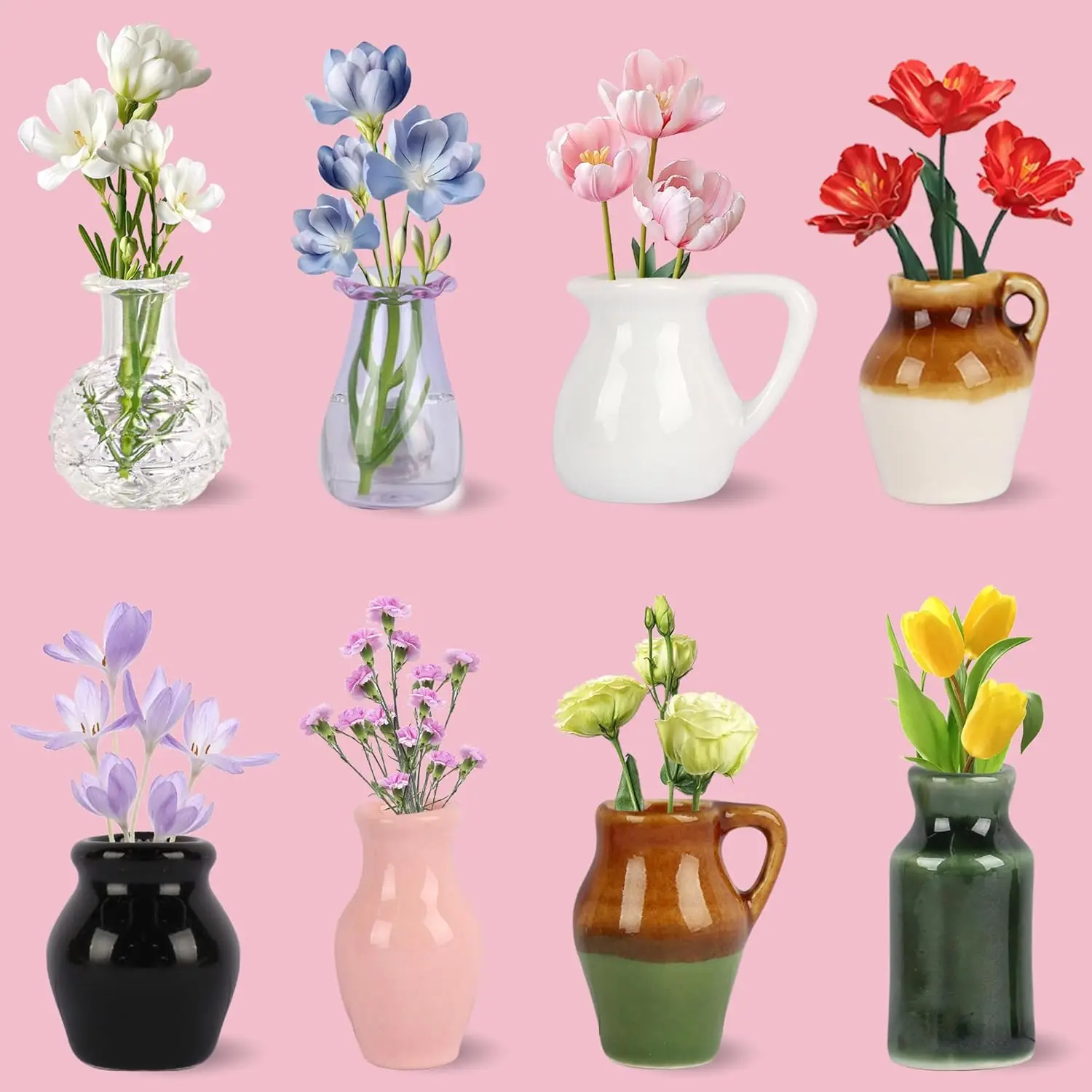 

3D Ceramic Mini Vase Magnets for Fridge, Cute Tiny Plant Vases with Flowers, Magnetic Refrigerator Decor for Kitchen, Office, Lo