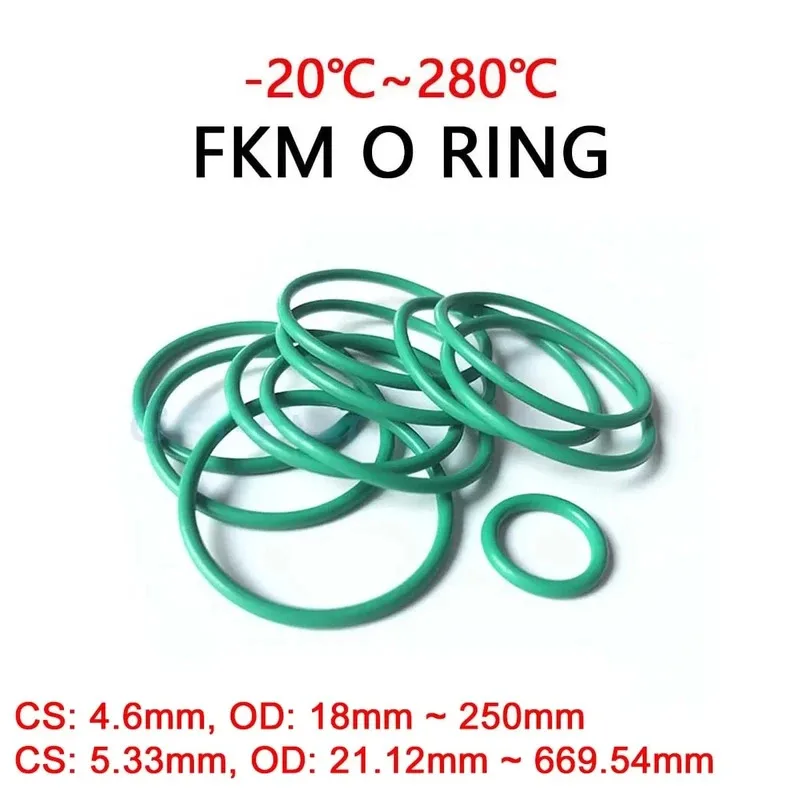 

FKM Green Fluorine Rubber O Ring CS 4.6/5.33mm OD 18~669.54mm O-Rings Sealing Gasket Washer Oil Resistant Acid&Alkali Resistant