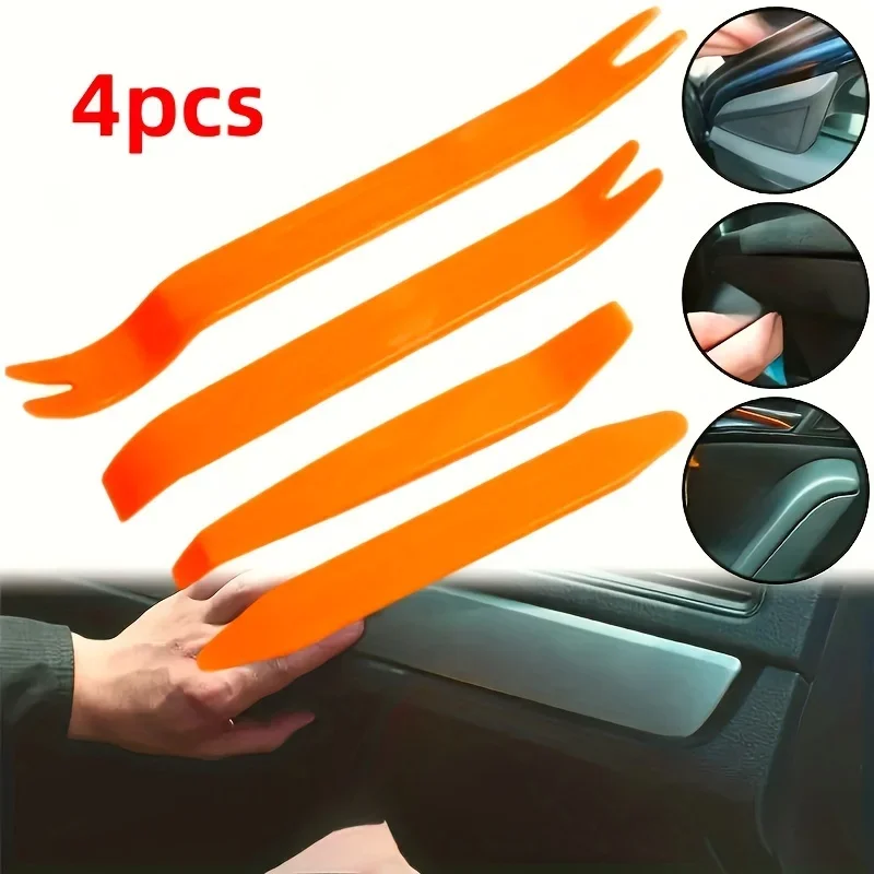 Non-Marring Plastic Car Pry Tool Set 4-Piece Auto Door Trim Panel Dash Radio Clip Removal Installer Kit Scratch-Free Repair Tool for Vehicle Refit Modification