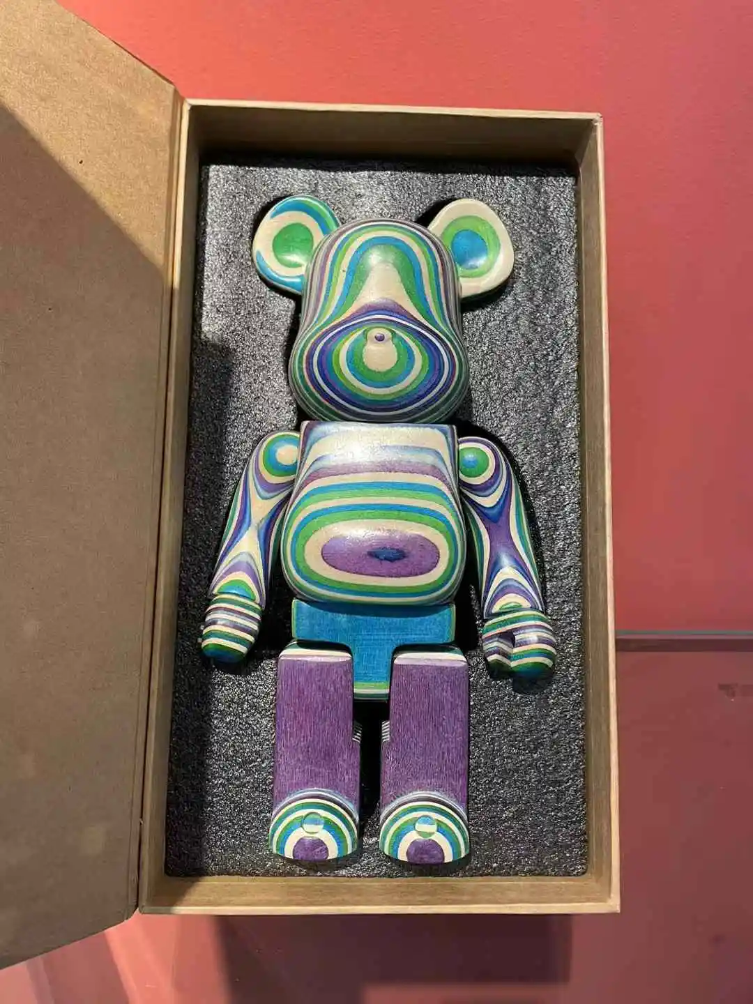 Bearbrick 400% Three Generations Of Rainbow Wood Haroshi BE@RBRICK Rainbow Bear 11 Inches High Handmade Gift Figure