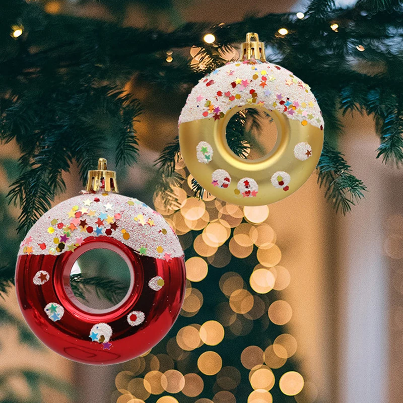 4pcs Christmas Donut Decorations Christmas Tree Hanging Ornaments Set Donut Ball Decorations for Xmas Party Festive Supplies