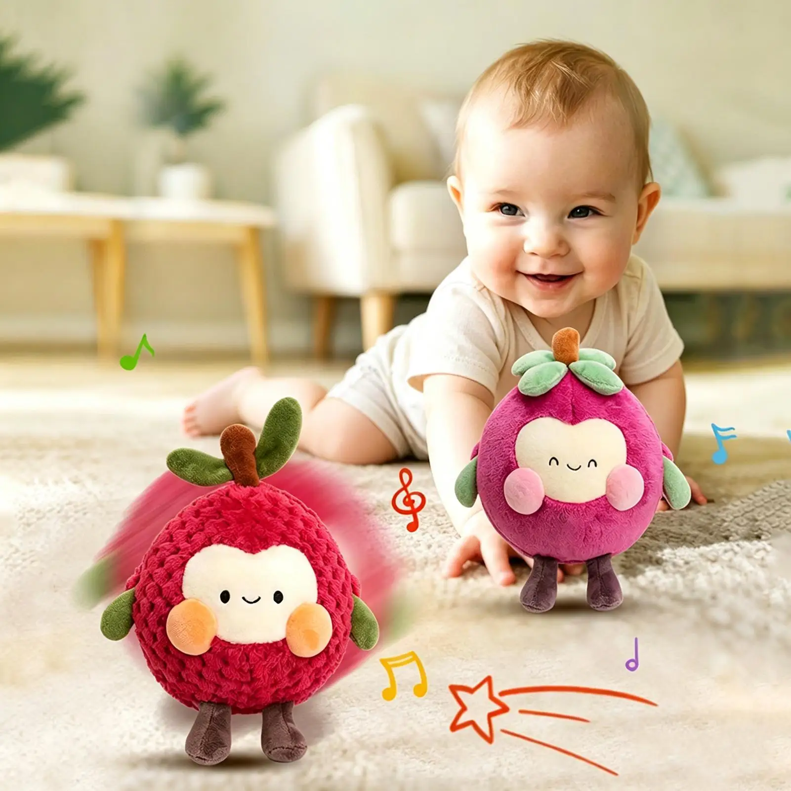 Interactive Plush Toy Electric Bouncing Ball Speech Imitation Plush Fruit For 6 Months And Older Boy Girl Kids Crawling Learning