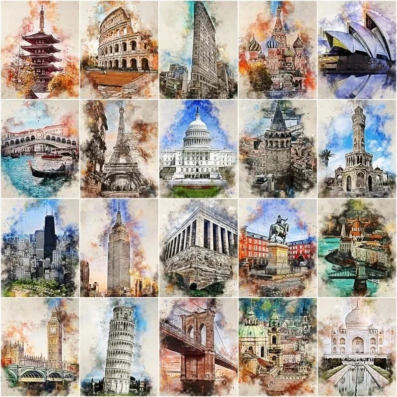 

629139 Painting By Number City Famous Build Landscape Drawing On Canvas Handpainted Art GiftDIY Pictures By Number Kits Home