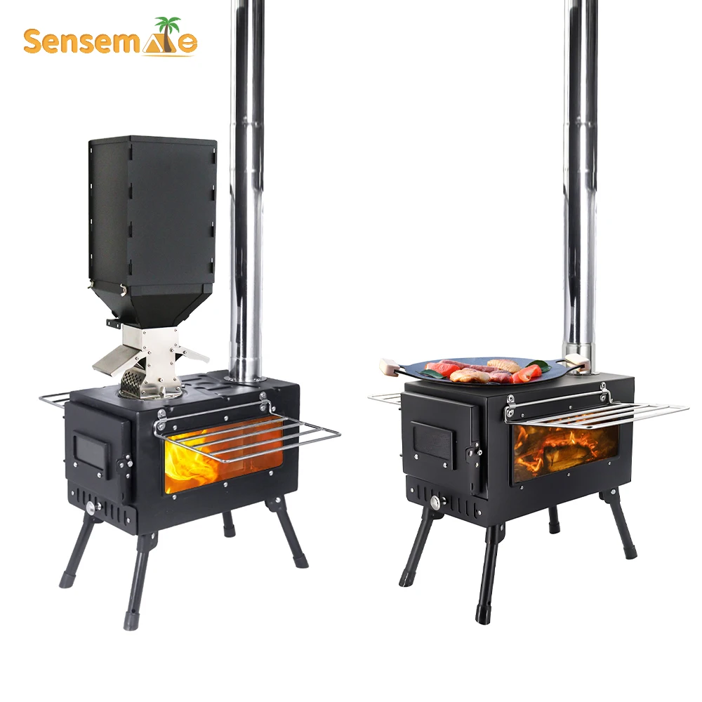 Newest Portable Windproof Outdoor Pellet Fire Wood Heater with Burner Stove Bin for Camping Tent