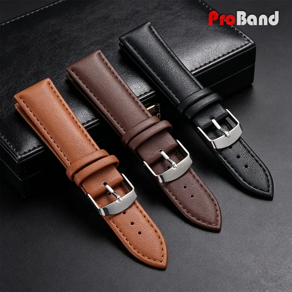

Universal Handmade PU Leather Watchband 14/16/18/20/22/24mm Soft Watch Wrist Band Men's Women Replace Strap Pin Buckle Bracelets